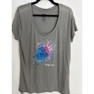 cariloha bamboo Women's 3‎ XL Gray Short Sleeve Art To Wear Sea Turtle Print